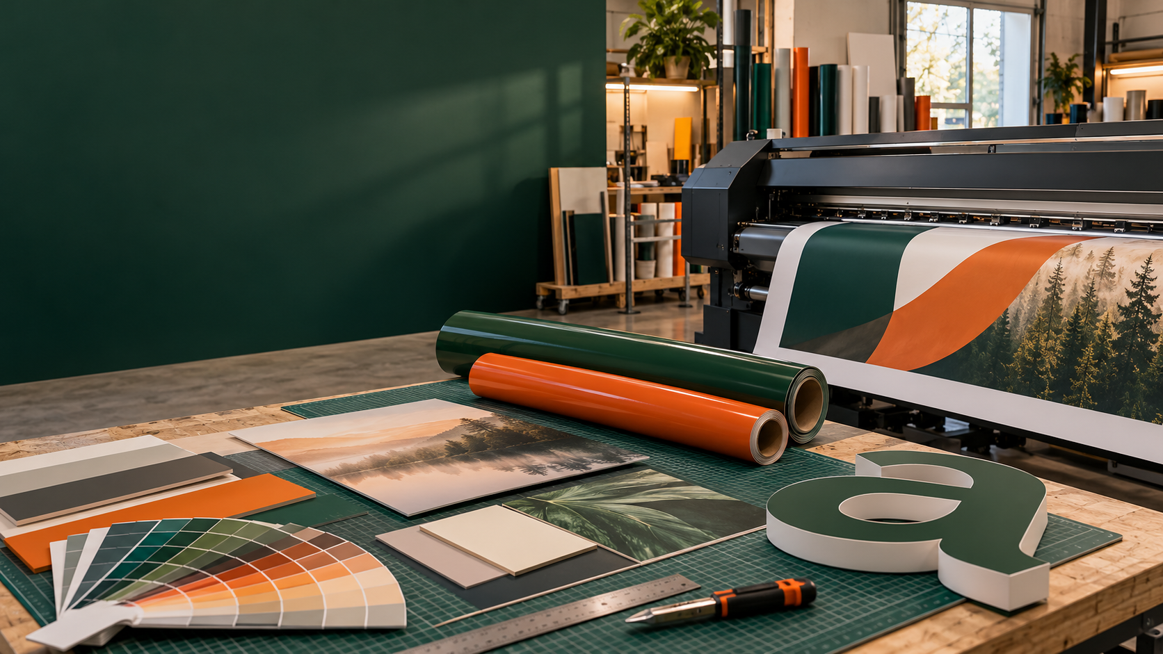 Storformatprint, material och färgprover i Brandits produktion